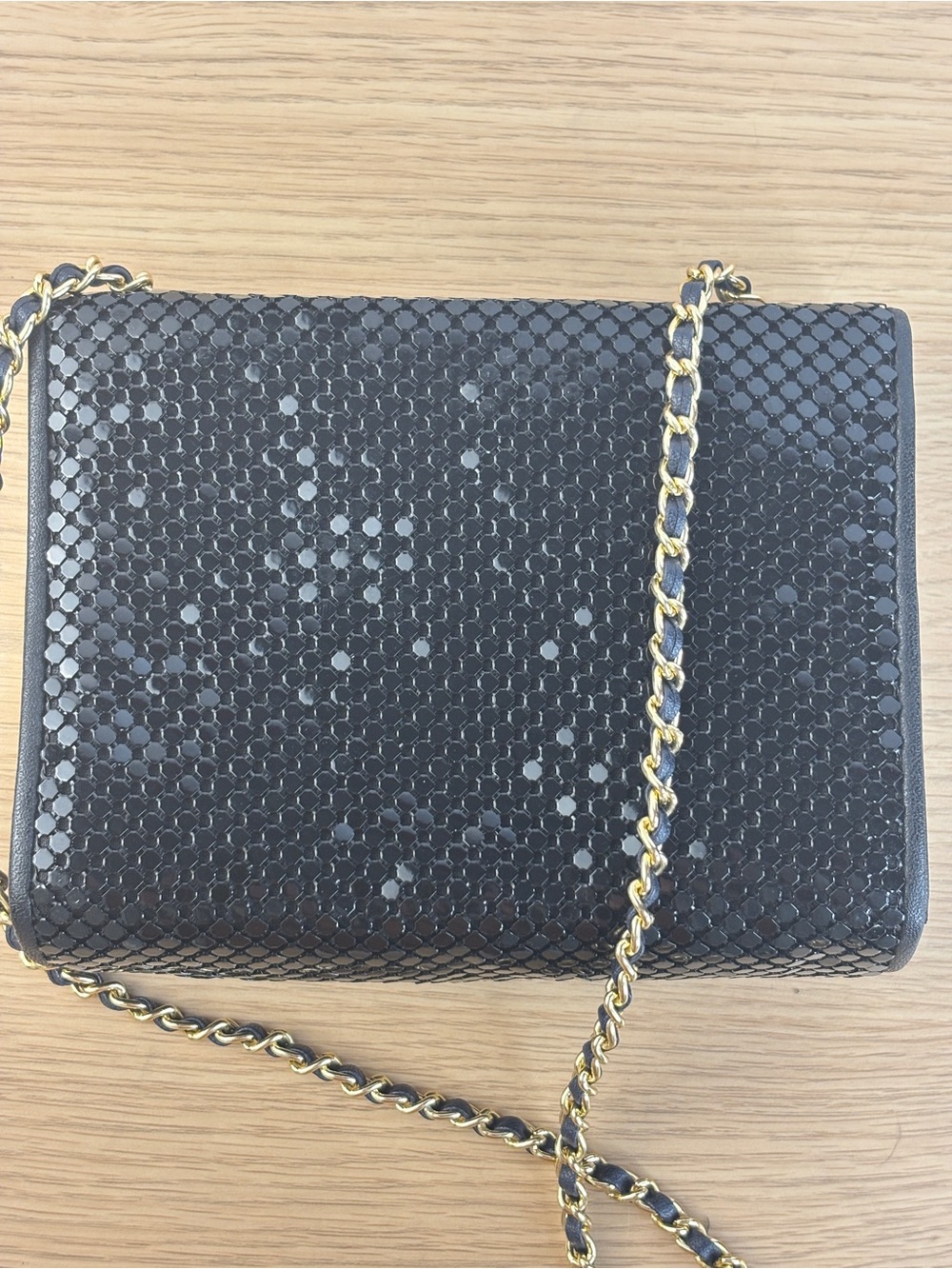 Vintage Whiting & Davis Black Metal Mesh with Gold Tone Interwoven Chain Strap - Picture 7 of 10